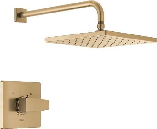 Delta Faucet Modern Raincan Square Single-Function Shower Valve Trim Kit Gold, Shower Faucet Set, Rainfall Shower Head Gold, Delta Shower Kit, Champagne Bronze T14268-CZ-PP (Valve Not Included)