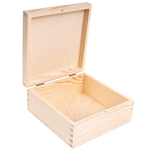 Creative Deco Wooden Storage Box Unpainted Plain | 6.37 x 6.37 x 2.83 in | Square Box with Lid | Perfect for Storing Valuables & Small Items in The Office or Bedroom | Jewelry Box