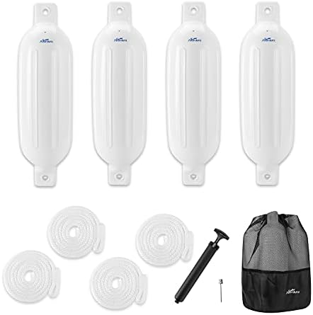 Affordura Boat Fender 4 Pack Boat Bumpers Fenders with 4 Ropes, Boat Bumpers for Pontoon Boat Fenders Inflatable