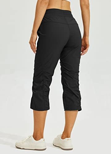 Willit Women's Quick-Dry Capris Hiking Travel Pants Striped Woven Workout Pants with Pockets Lightweight
