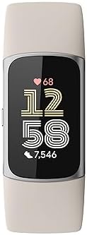 Fitbit Charge 6 Fitness Tracker with Google apps, Heart Rate on Exercise Equipment, 6-Months Premium Membership Included, GPS, Health Tools and More, Porcelain/Silver, One Size (S & L Bands Included)