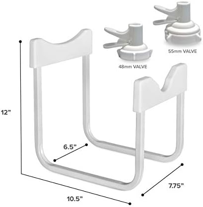 Brio Stainless Steel 3-5 Gallon Water Jug Stand and 2 Dispenser Valves, Non Slip Stand with BPA Free Fast Flow Water Spout Fits Both 48mm and 55mm Bottles 2 CAPS Included (White), 12 inches