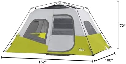 CORE Instant Cabin Tents | 6 Person / 9 Person / 10 Person / 12 Person Family Cabin Multi Room Pop Up Tents Car Camping | Included Storage Pockets for Camping Accessories