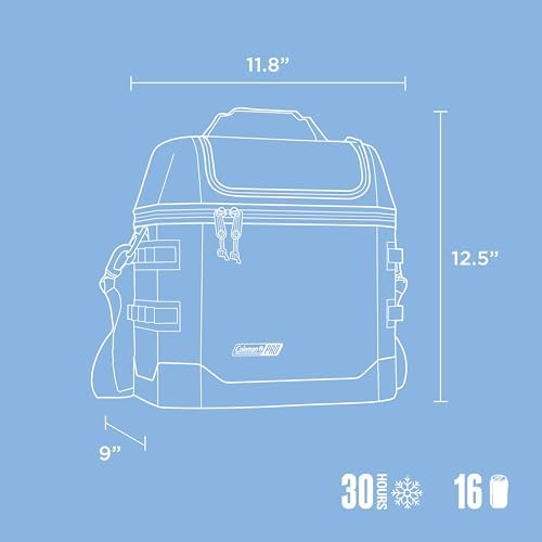 Coleman Pro 16-Can Premium Soft Cooler Lunchbox, Fully Insulated Lid & Body Stays Cold up to 30 Hours