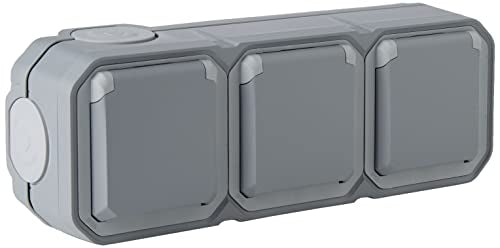 Legrand - Triple socket with waterproof earth pre-wired with Plexo 16A 250V shutter delivered complete for horizontal surface mounting grey