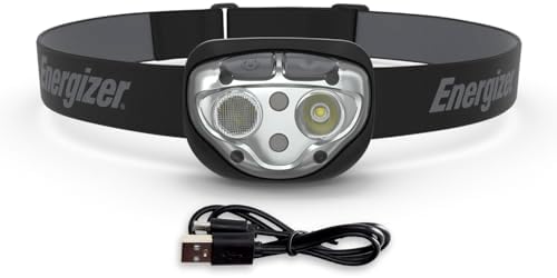 Energizer Rechargeable LED Headlamp Pro400, IPX4 Water Resistant, High-Powered Bright LED, Multiple Light Modes, Best Headlight for Camping, Running, Outdoors, Emergency Light, USB Included