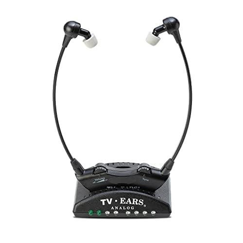TV EARS Analog Wireless Headset System, Wireless Headset, Ideal for Seniors & those with Hearing Difficulties, Plug N' Play RF Transmitter with Earbuds, Compatible with Analog TV - 5.0GHz