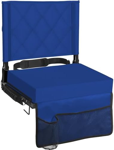 Sheenive Stadium Seats for Bleachers with Back Support, Bleacher Seats with Backs and Cushion Wide, Padded Portable Folding Comfort Stadium Chair with Shoulder Strap, Perfect for Sports Events, Blue