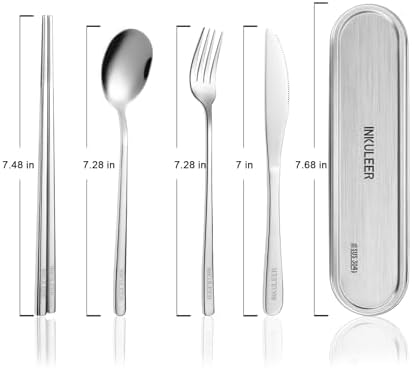 Travel Cutlery Set - 18/8 Stainless Steel Reusable Utensils with Metal Case, Portable Silverware for Camping, Office, Travel & Outdoor Dining