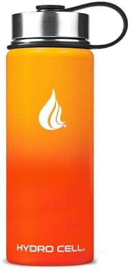 HYDRO CELL Stainless Steel Insulated Water Bottle with Straw - For Cold & Hot Drinks - Metal Vacuum Flask with Screw Cap and Modern Leakproof Sport Thermos for Adults (Red/Orange 18oz)