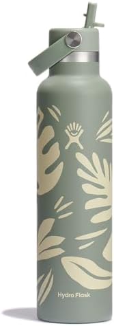 Hydro Flask 24 Oz Stainless Steel Standard Mouth Water Bottle with Flex Straw Cap and Double-Wall Vacuum Insulation