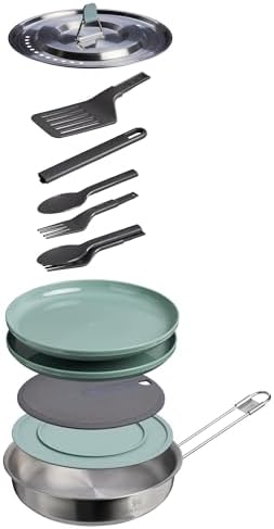 Stanley Wildfare Core 12-Piece Stainless Steel Fry Pan Cook Set | 1 qt Fry Pan with Fold & Lock Handle | Plates, Utensils, Spatula | Camping Essentials for Your Camp Kitchen | BPA-Free