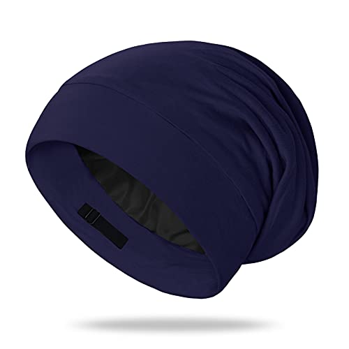 OLESILK Mulberry Silk Bonnet for Men, Mens Bonnet for Curly Hair, 100% Real Silk Hair Bonnet for Sleeping, Night Cap for Frizzy Hair, Navy