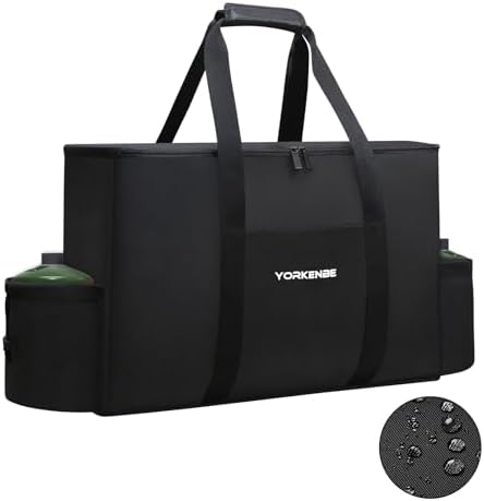 Camp Stove Carry Bag, Camping Stove Carrying Case for Coleman 2-Burner, 1680D Stove Storage bag, with Double Zipper, 2 Adjustful Side Pockets, Fits Grills/Stoves up to 23.6 x 14.5 x 5.5Inches