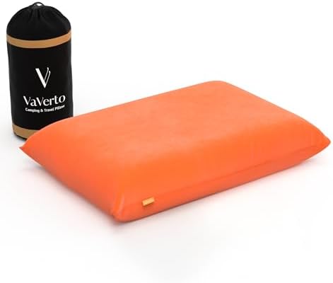 Vaverto Rusty Orange Travel and Camping Pillow - Compressible Medium Firm Memory Foam, Viscose Made from Bamboo Cover, Machine Washable, Ideal for Backpacking, Airplane, Car Travel