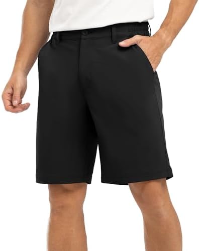 Rdruko Men's Golf Stretch Shorts 9 Inch Inseam Casual Dress Elastic Waist Flat Front Dry Fit Shorts with 5 Pockets