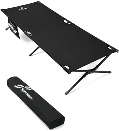 Sportneer Camping Cot: 78.3"x28.7"x14.6" Comfort Cot Bed for Camping Traveling Guest Bed, Sleeping Cots for Adults with Side Pockets & Storage Bag - Ease of Assembly, Support 330 Lbs