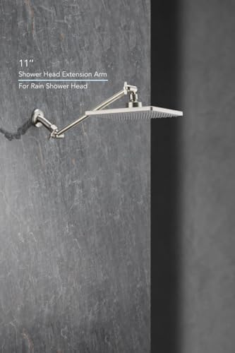11 Inch Adjustable Shower Head Extension Arm With Locking Set Screw, Singing Rain Brass Nickel Brushed Angle Height Adjustable, Easy To Install, G1/2 Universal Connector Compatible (Nickel Brushed)