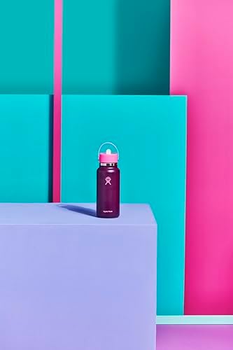 HYDRO FLASK Wide Mouth vacuum insulated stainless steel water bottle with leakproof closeable straw lid for cold water drinks, sports, travel, car and school