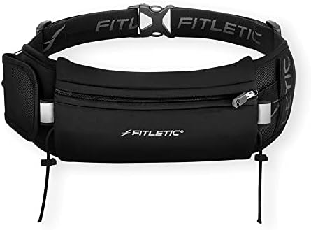 Fitletic - Ultimate II Running Pouch with Gels, Runners Pouch, Running Waist Belt with Gel Loops, Exterior Pocket, Inner Pocket, and Integrated Bib Toggles, Running Accessories