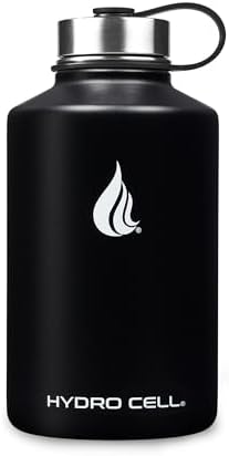 HYDRO CELL Stainless Steel Insulated Water Bottle with Straw - For Cold & Hot Drinks - Metal Vacuum Flask with Screw Cap and Modern Leakproof Sport Thermos for Adults (Black 64oz)