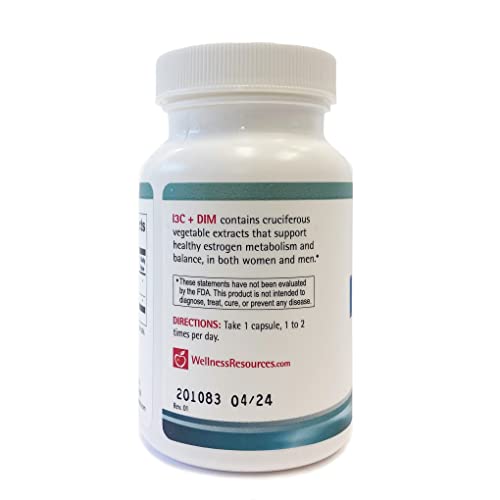 Wellness Resources I3C + DIM for Healthy Estrogen Metabolism, Detoxification (60 Capsules) - 300mg I3C + 100mg DIM - Vegan, Gluten-Free