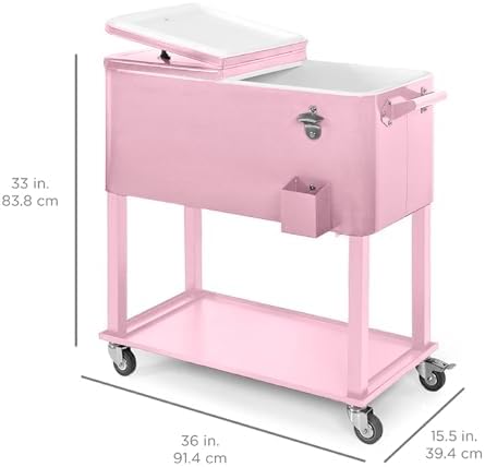 Best Choice Products 80-Quart Outdoor Steel Rolling Cooler Cart w/Ice Chest, Bottle Opener, Catch Tray, Drain Plug, Locking Wheels