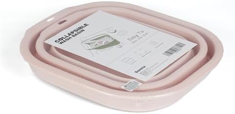 Collapsible Wash Basin Set of 2, Foldable Small Medium Size Wash Basin, Portable Plastic Basins for Laundry, Bottles, Travel, Camping (Pink)