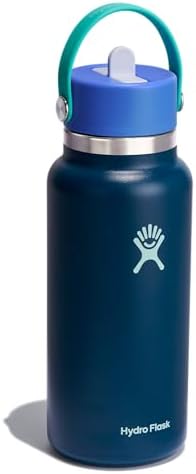 HYDRO FLASK Wide Mouth vacuum insulated stainless steel water bottle with leakproof closeable straw lid for cold water drinks, sports, travel, car and school