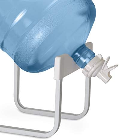 Brio Stainless Steel 3-5 Gallon Water Jug Stand and 2 Dispenser Valves, Non Slip Stand with BPA Free Fast Flow Water Spout Fits Both 48mm and 55mm Bottles 2 CAPS Included (White), 12 inches