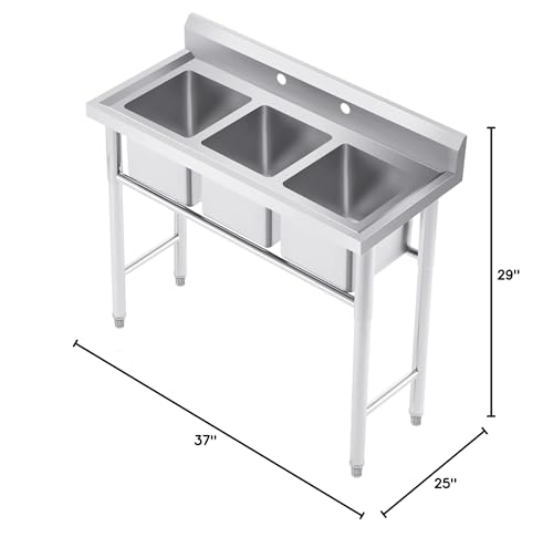 WILPREP NSF Stainless Steel 3 Compartment Commercial Sink 11x10x10 Inch Basins, Kitche Station Utility Sink for Restaurant Bar Home Laundry Room Garage