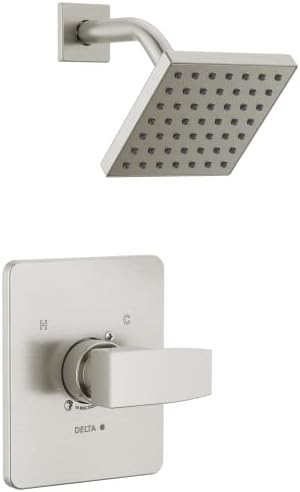 Delta Faucet Modern Brushed Nickel Shower Trim Kit, Shower Faucet with Single-Spray Touch-Clean Brushed Nickel Shower Head, Stainless T14267-SS-PP (Valve Not Included)