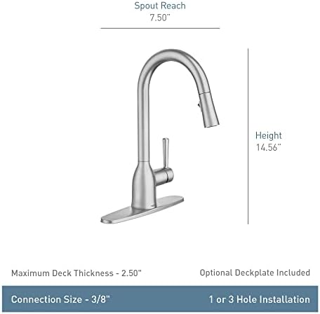 Moen Adler Matte Black One-Handle High Arc Kitchen Sink Faucet with Power Clean, Modern Kitchen Faucet with Pull Down Sprayer, 87233BL
