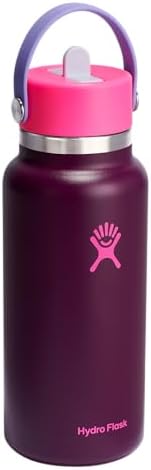 HYDRO FLASK Wide Mouth vacuum insulated stainless steel water bottle with leakproof closeable straw lid for cold water drinks, sports, travel, car and school