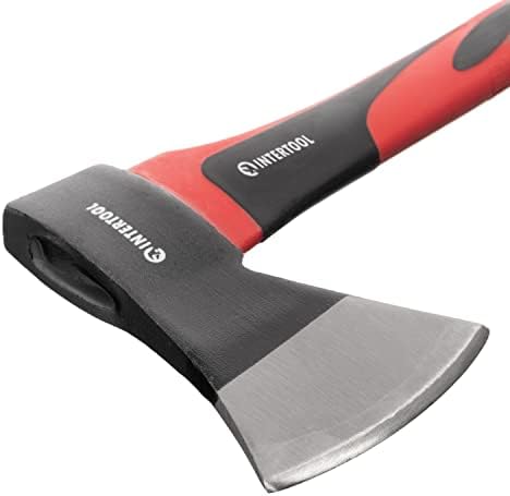 INTERTOOL Hatchet for Chopping Wood and kindling - Small Hand Axe for Camping Firewood - 15” Survival Ax - with Shock-Absorbing Fiberglass Anti-Slip Handle HT-0261
