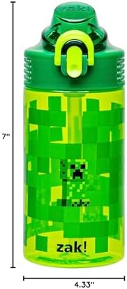 Zak Designs Sage Minecraft Kids Water Bottle For School or Travel, 16oz Durable Plastic Water Bottle With Straw, Handle, and Leak-Proof, Pop-Up Spout Cover (Creeper)
