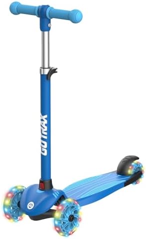 Gotrax KS1 Kids Kick Scooter, LED Lighted Wheels and 3 Adjustable Height Handlebars, Lean-to-Steer & Widen Anti-Slip Deck, 3 Wheel Scooter for Boys & Girls Ages 2-8 and up to 100 Lbs