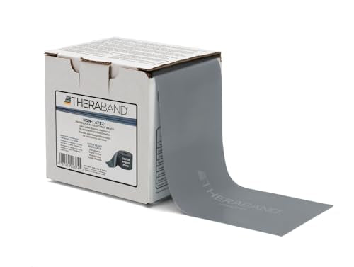 THERABAND Resistance Band 25 Yard Roll, Super Heavy Silver Non-Latex Professional Elastic Bands For Upper & Lower Body Exercise, Physical Therapy, Pilates, & Rehab, Dispenser Box, Level 7