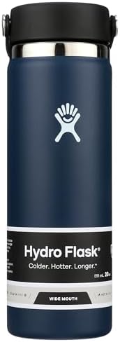 Hydro Flask Wide Mouth vacuum insulated stainless steel water bottle with leakproof closeable lid for cold water drinks, sports, travel, car and school