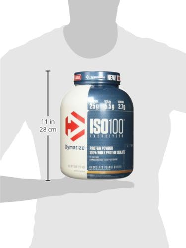 Dymatize ISO100 Whey Protein Powder Isolate, Chocolate Peanut Butter, 25g of Protein, 5 Pound, 5.5g BCAAs, Less Than 120 Cal., Gluten Free, 1g Fat, 1g Sugar, 2g Carb (71 Servings)
