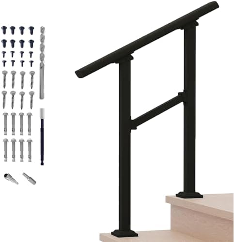 Hand Rails for Outdoor Steps,2 Step Stair Handrail & Indoor Stair Railing Kit๏ผMetty Metal Railings for Outdoor Steps and Hand Rails for Seniors for Porch Railing