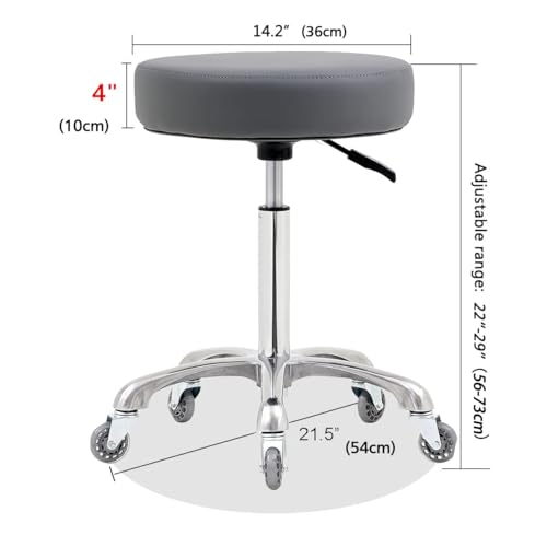 Ainilaily Rolling Stool with Wheels, Heavy Duty 400 lbs Stool for Shop Guitar Lab Tattoo Workbench Medical, Adjustable Swivel Chair (Grey)