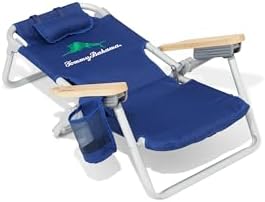 Tommy Bahama Kid's 5-Position Lay Flat Backpack Folding Beach Chair, Solid Navy Wavy Marlin