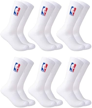 Ultra Game Men's NBA Official Athletic Cushioned Secure Fit Crew Socks-6 Pack