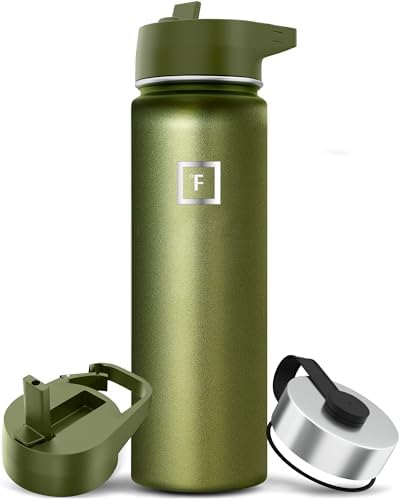 IRON °FLASK Camping & Hiking Hydration Flask with 3 Lids - Stainless Steel, Double Walled & Vacuum Insulated Water Bottle - Leak Proof & BPA Free (Emerald Chrome, Straw - 22 oz)