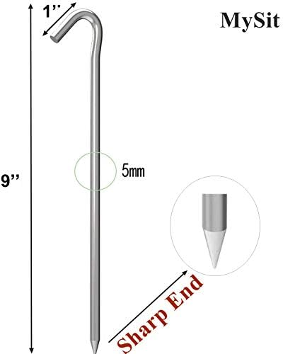 MySit 9" Tent Stakes, Metal Inflatables Stakes 60 Pack, Heavy Duty Galvanized Tent Stakes Metal, Tent Pegs Ground Trap Camping Stakes for Inflatables, Outdoor Decorations