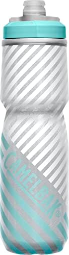 CamelBak Podium Chill Insulated Bike Water Bottle - Easy Squeeze Bottle - Fits Most Bike Cages - 24oz, Grey/Teal Stripe