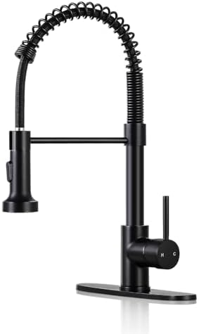 DJS Kitchen Faucets with Pull Down Sprayer Matte Black - Dual Mode Setting Single Handle 1 or 3 Holes Commercial Black Kitchen Sink Faucet with Deck Plate for Farmhouse RV Vessel Basin