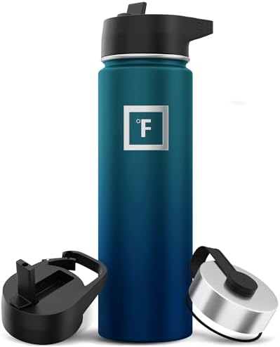 IRON °FLASK Camping & Hiking Hydration Flask with 3 Lids - Stainless Steel, Double Walled & Vacuum Insulated Water Bottle - Leak Proof & BPA Free (Dark Night, Straw - 22 oz)