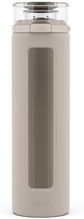 Ello Syndicate 20oz Reusable Glass Water Bottle with One-Touch Leak Proof Flip Lid and Protective Non-Slip Silicone Sleeve and Carry Loop for Coffee, Tea and Water, BPA-free Dishwasher Safe